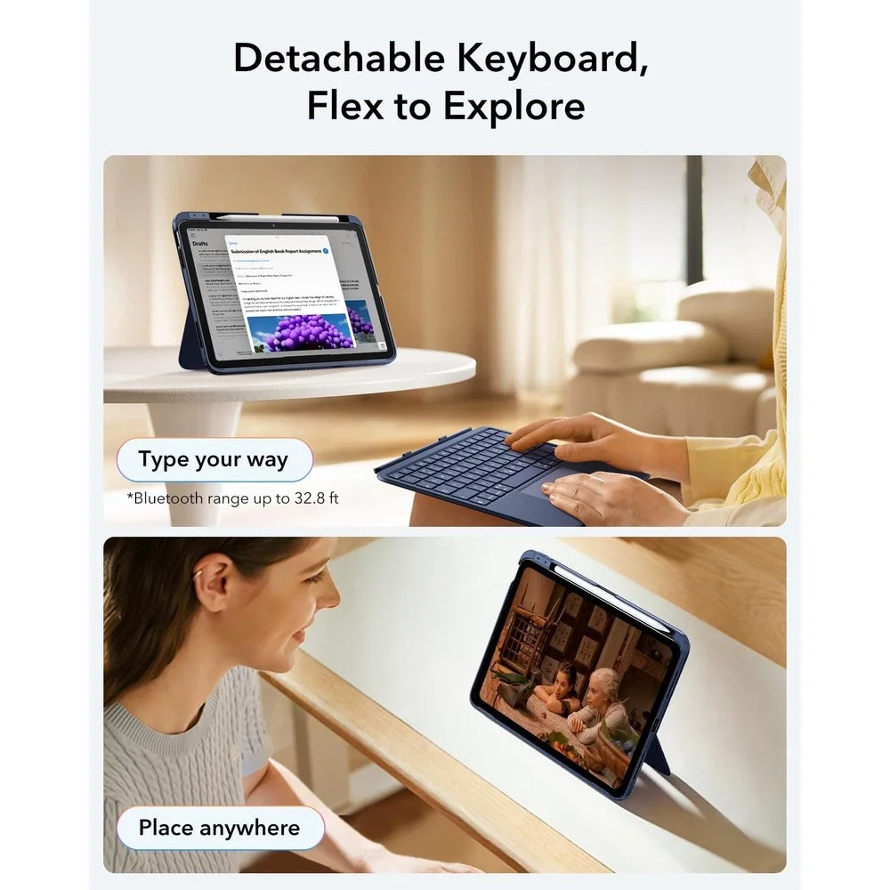 ESR iPad 11 10th Gen A16 Keyboard Case Detachable Bluetooth Blue Lightweight